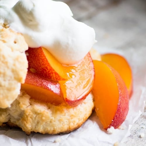 Fresh peach shortcake with whipped cream