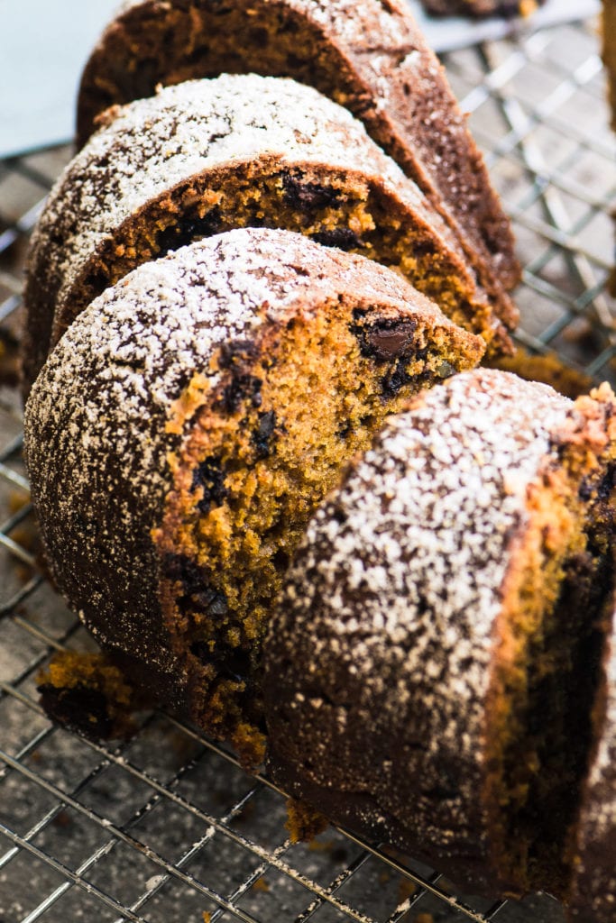 Slices of Chocolate Chip Pumpkin Bread