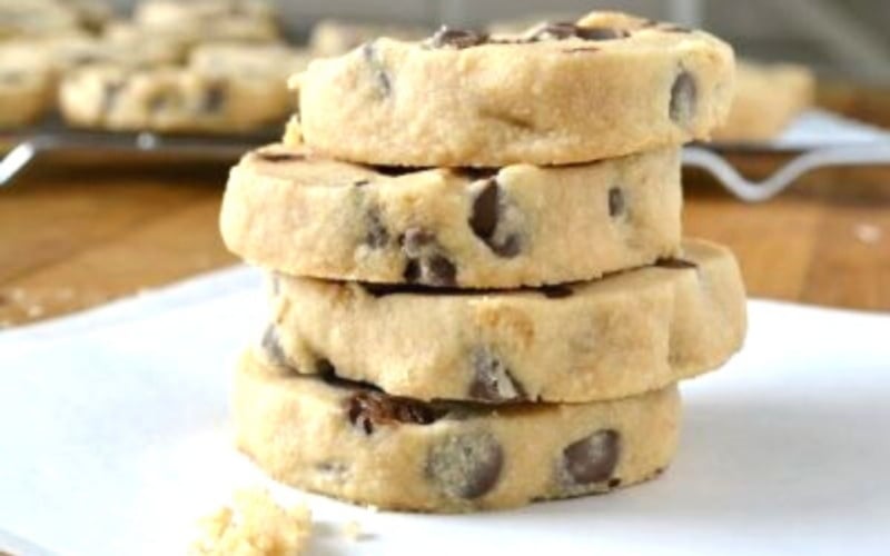 peanut butter chocolate chip cookies, stacked