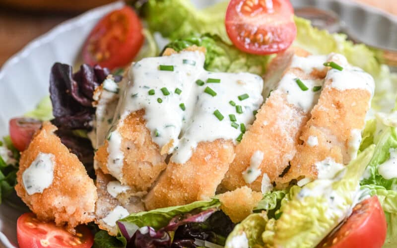 crispy chicken salad with lemony buttermilk dressing.