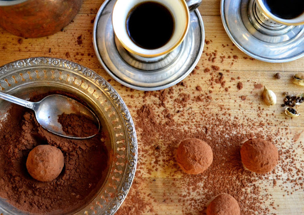 coffee and cardamom truffles with Turkish coffee.