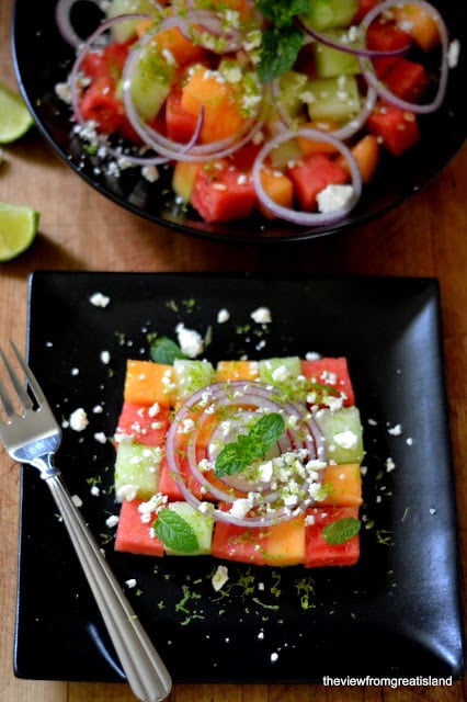 checkerboard melon salad