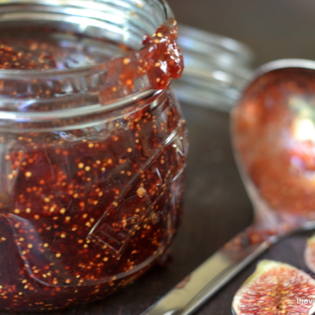 Fig jam in a small jar.