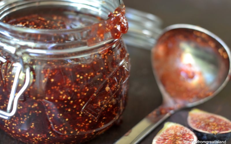 Fig jam in a small jar.