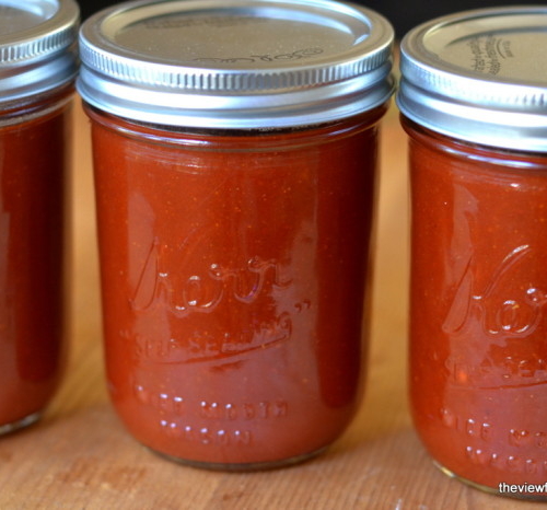 jars of red chile sauce.