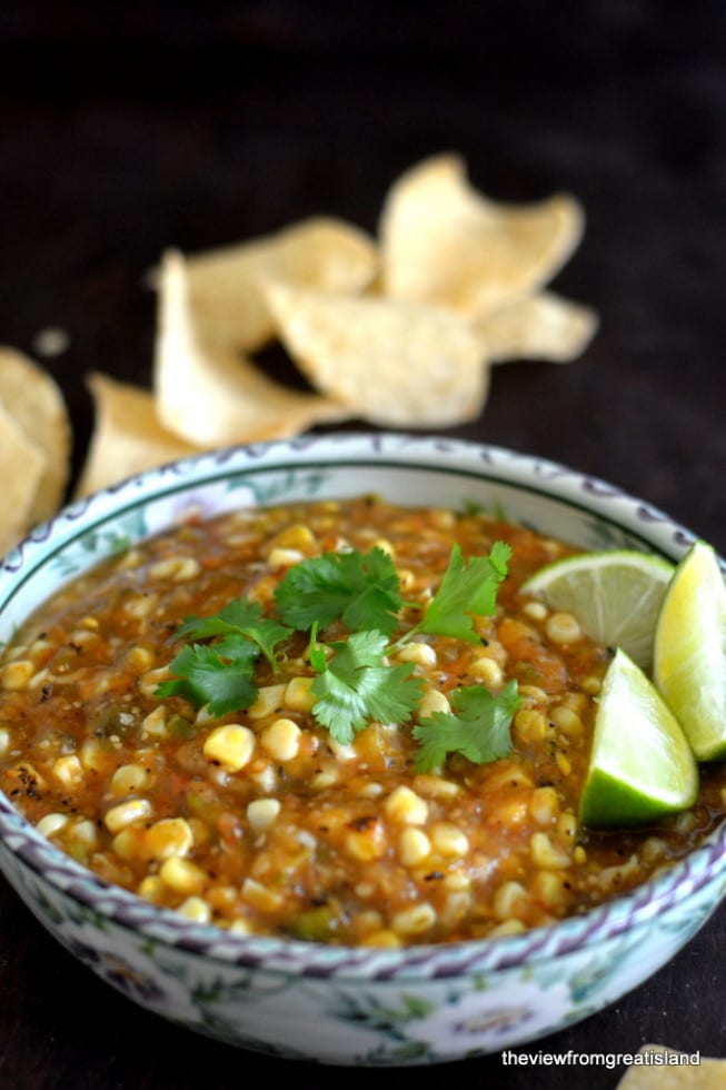 Fire Roasted Tomatillo and Corn Salsa | Homemade Salsa Recipes | Homemade Recipes