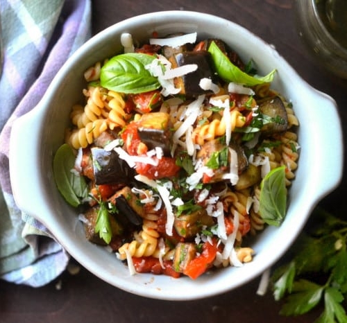 A bowl of Pasta Alla Norma