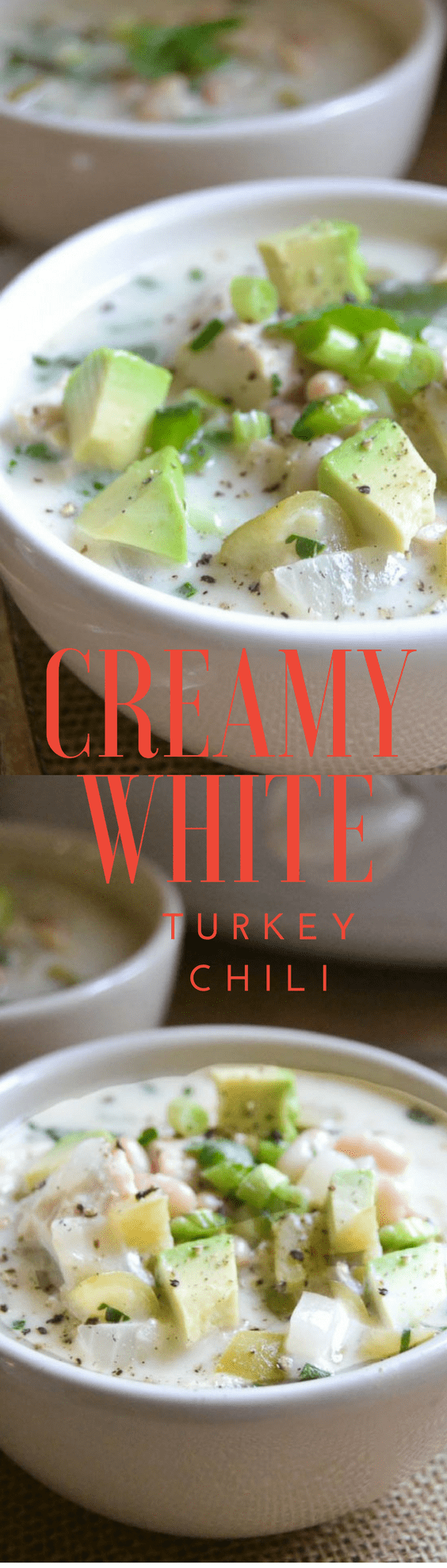Creamy White (leftover) Turkey Chili is a luscious creamy white chili that gets raves every time ~ best of all, the slow cooker does all the work and you get all the glory! #whitechili #turkey #leftoverturkey #leftovers #thanksgivingleftovers #easywhitechili #turkeychili #soup #stew #fall