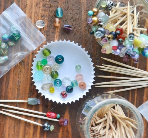 making beaded cocktail toothpicks