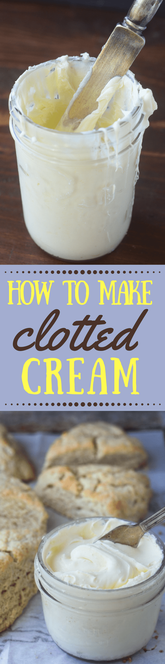 Homemade Clotted Cream ~ this luxurious spreadable cream is a must for afternoon tea and scones, and the only way to get it is to buy those pricey little imported bottles ~ but now you can make it right in your own kitchen! #scones #clottedcream #devoncream #doublecream #Britain #hightea #tea #homemadeclottedcream #easyclottedcream #clottedcreamrecipe #bestclottedcream