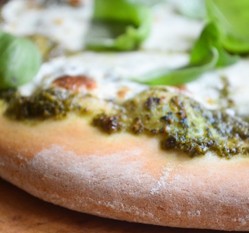 sweet basil pizza, close up