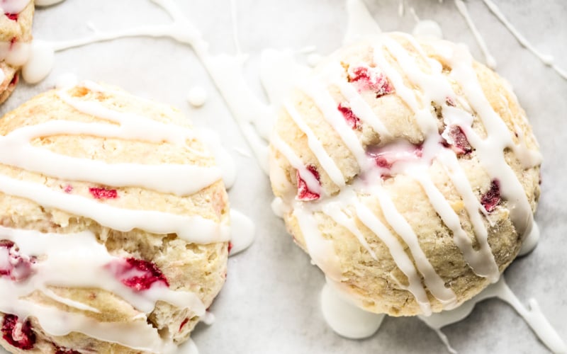 strawberry scones drizzled with sweet glaze