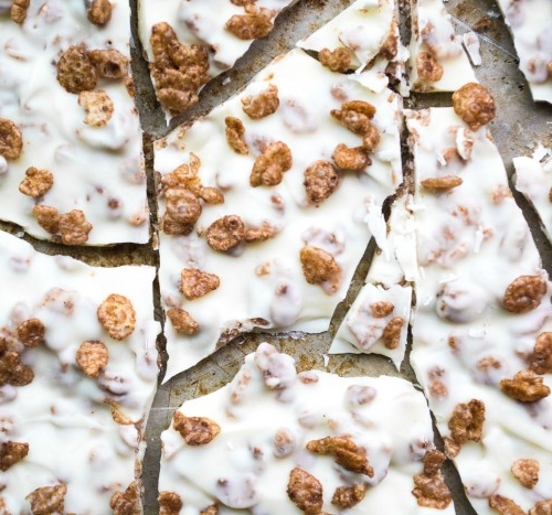 Cocoa Crunch Bark, made with white chocolate and cocoa krispies