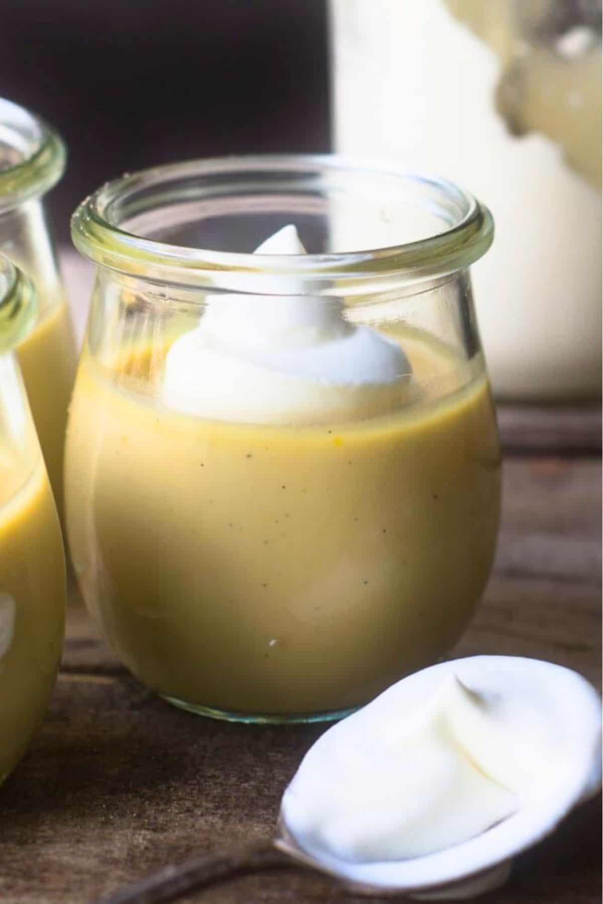 Salted maple pot de creme with bourbon whipped cream.