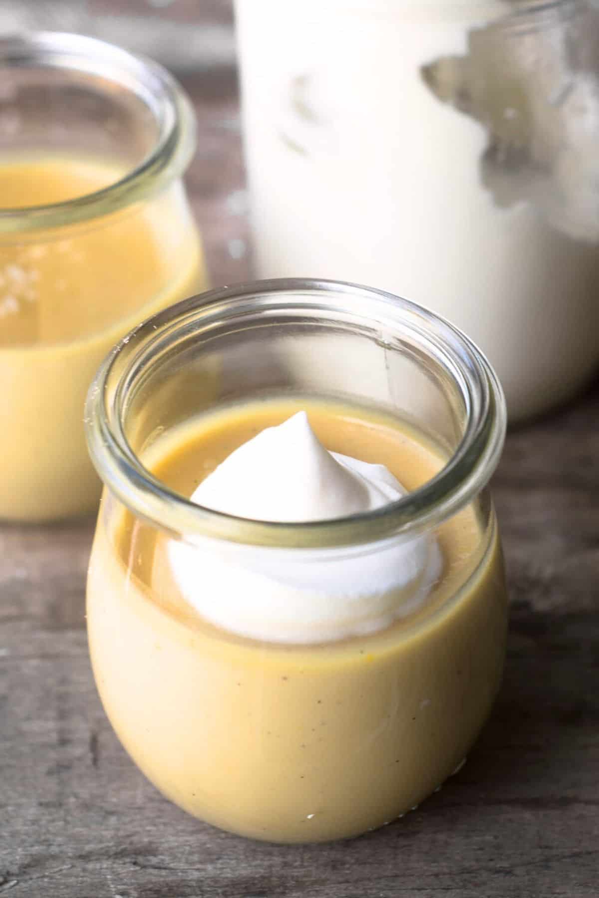 salted maple pot de creme in a small Weck jar.