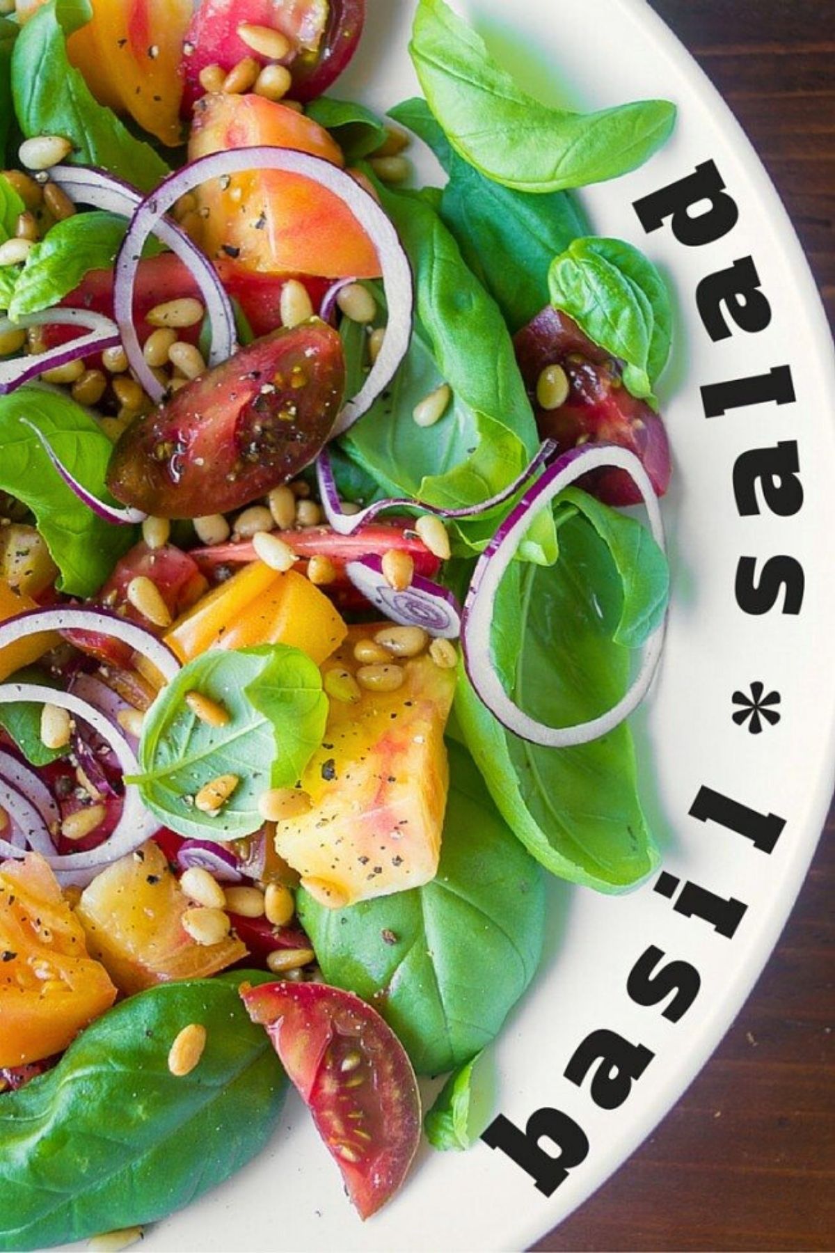 basil salad in a white bowl/