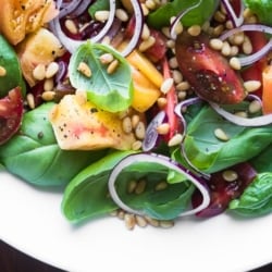 Basil Salad with Tomatoes is a clelbration of summer's best produce! | theviewfromgreatisland.com