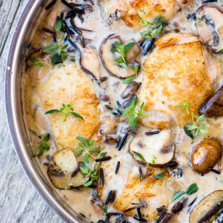 Creamy Chicken with Wild Rice and Mushrooms is an easy and comforting meal whether yoy're having company or just sitting down with the family. ~ theviewfromgreatisland.com