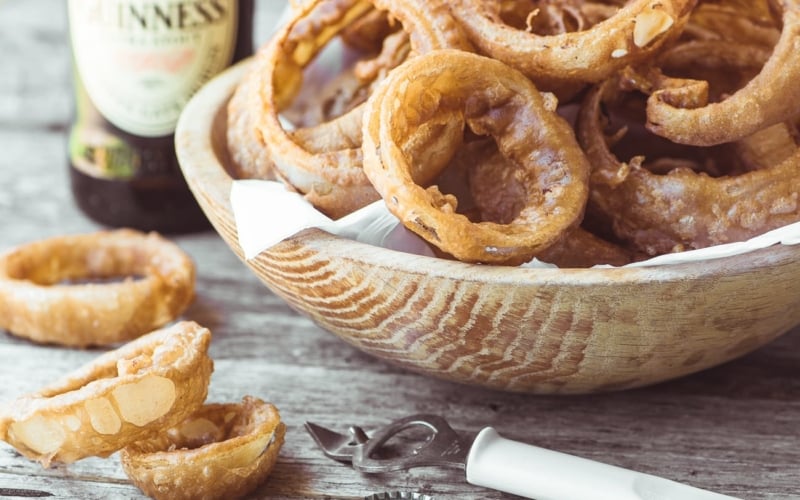 Guinness Battered Onion Rings with Spicy Curried Mayo