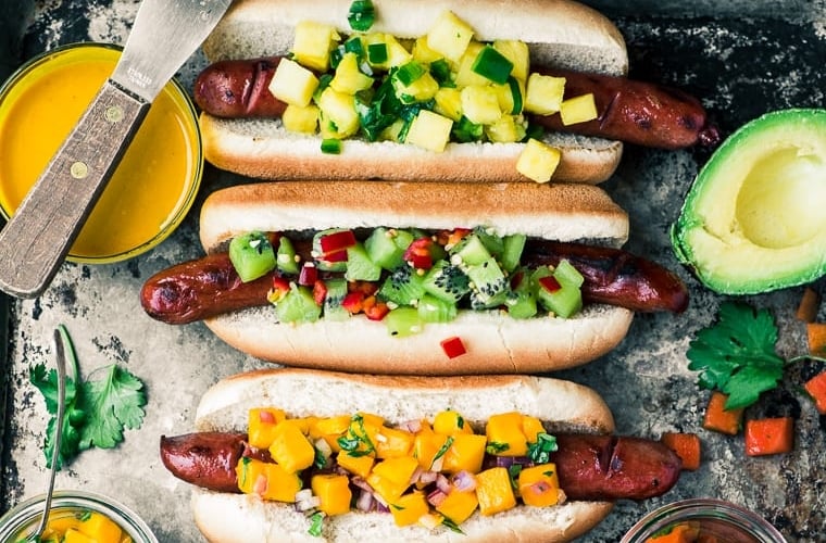 Tropical Hot Dog Bar ~ seven exotic condiments to take your next barbecue to the tropics!