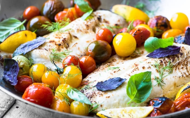 Easy Whitefish with Burst Tomatoes and Basil recipe