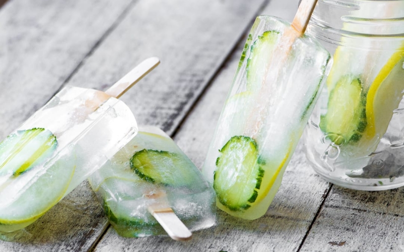 Healthy and hydrating Cucumber Lemon Spa Popsicles
