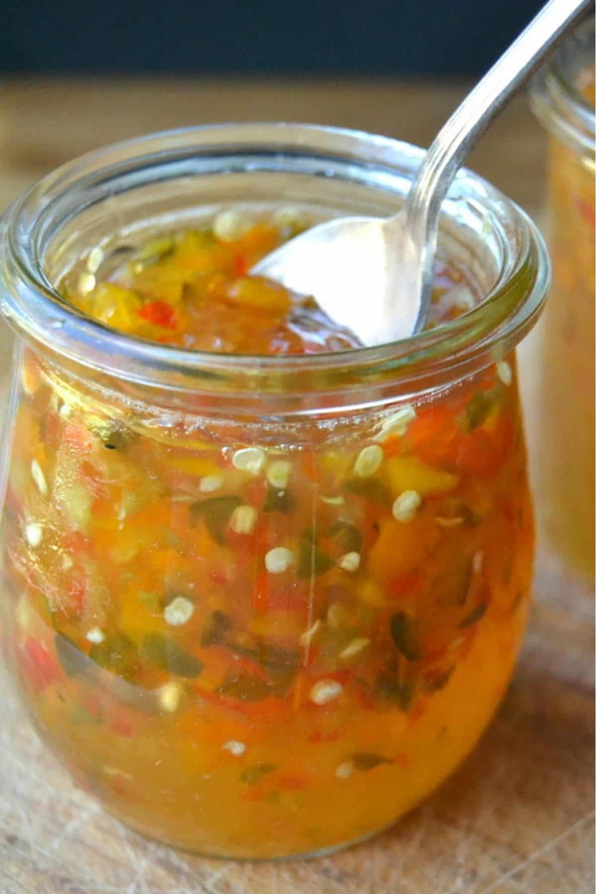 Easy small batch hot pepper jelly.