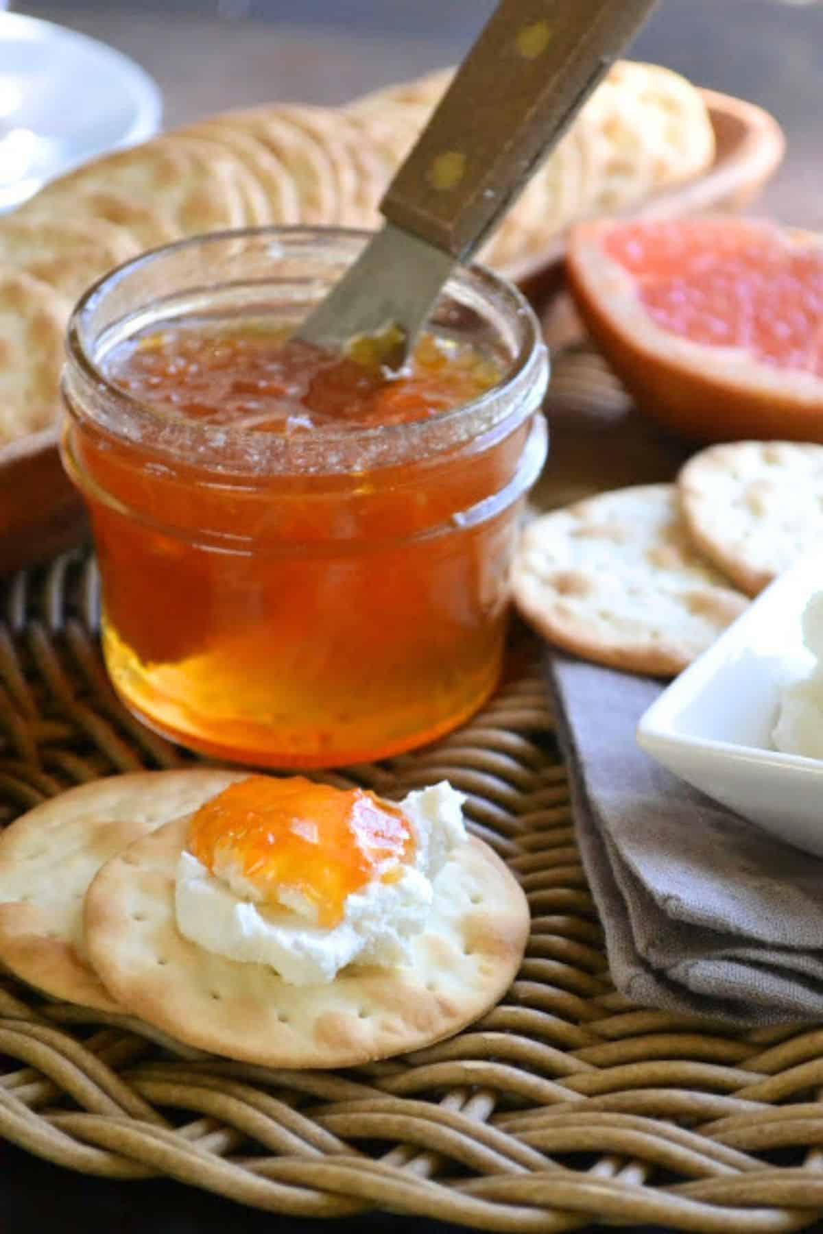 pink grapefruit habanero freezer jam.
