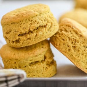 pumpkin spice biscuits, stacked.
