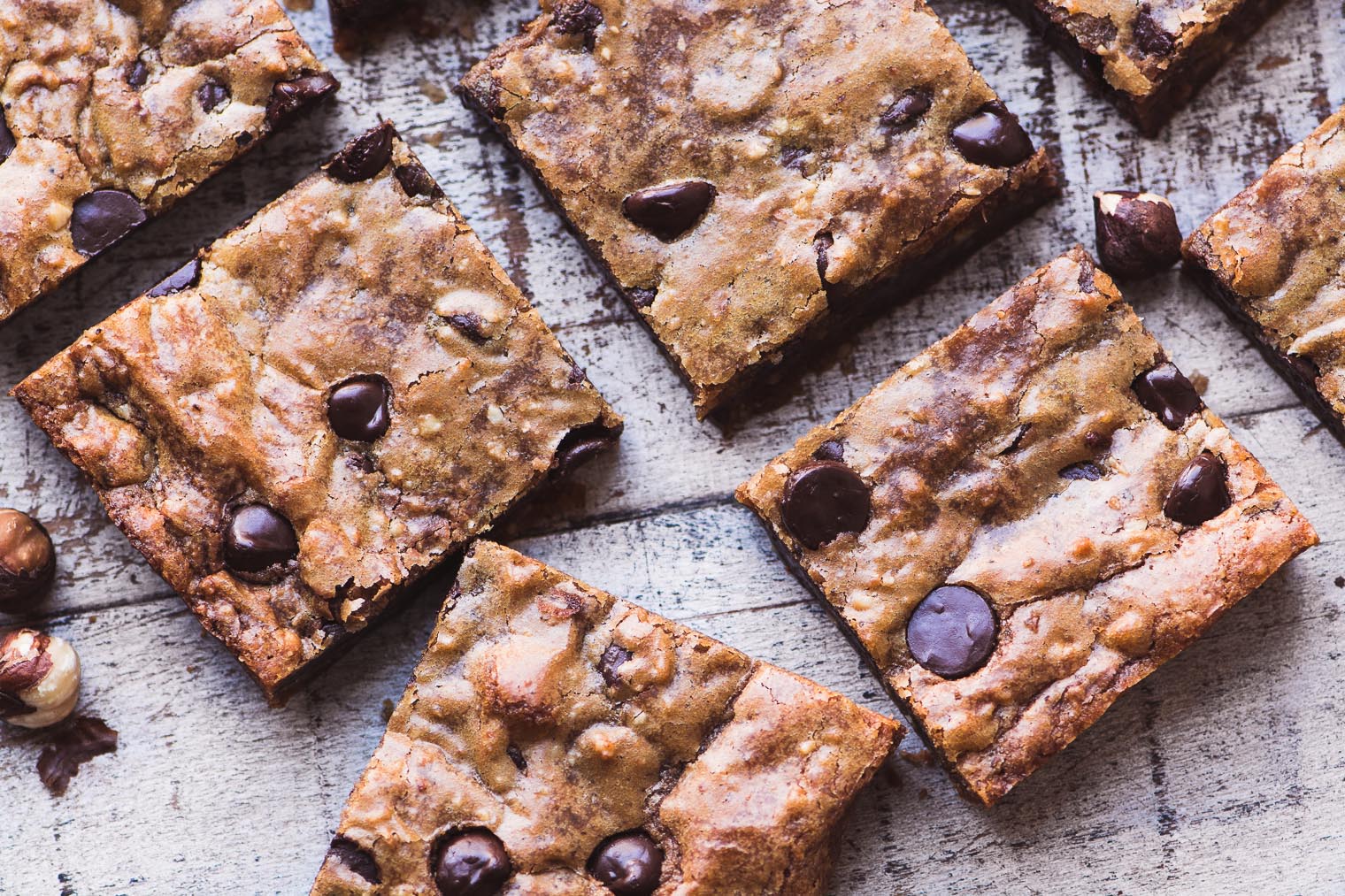 Chocolate hazelnut blondies, cut in squares