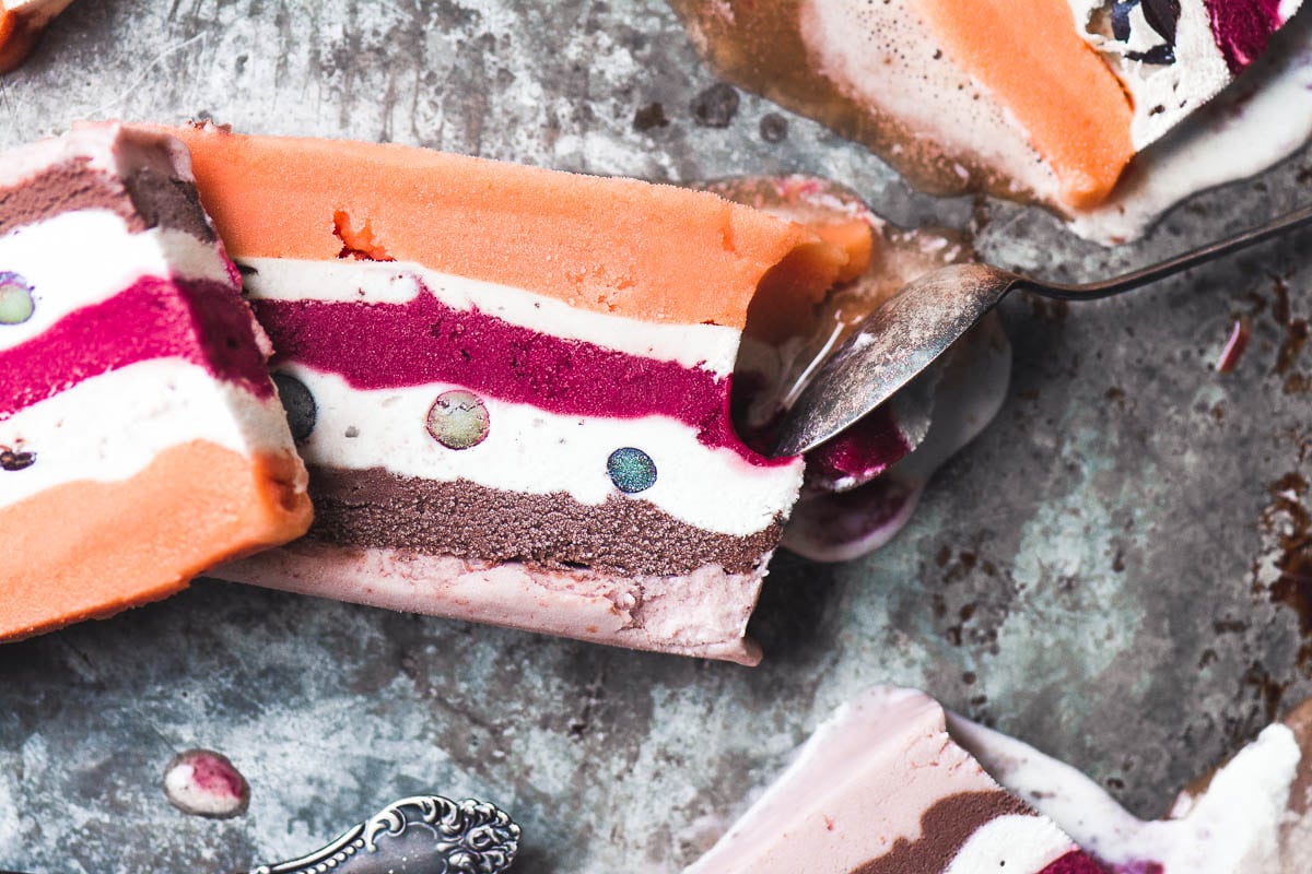 striped ice cream terrine with spoon.
