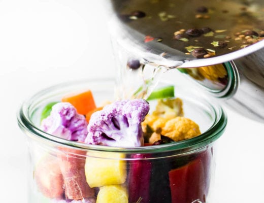 making quick rainbow giardiniera vegetable pickle