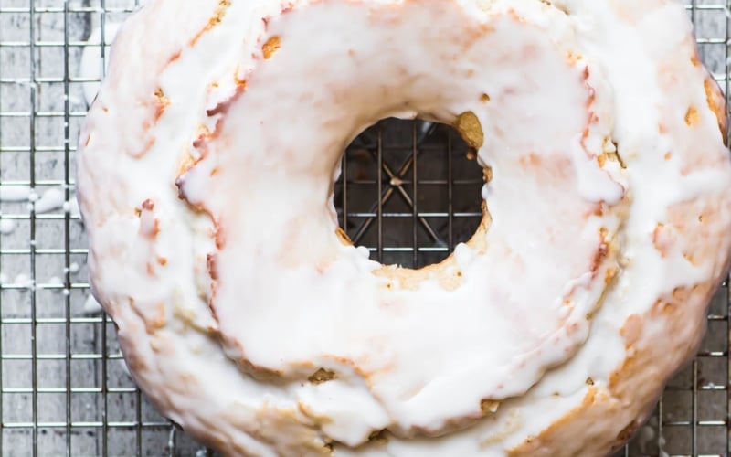 buttermilk doughnut cake on rack