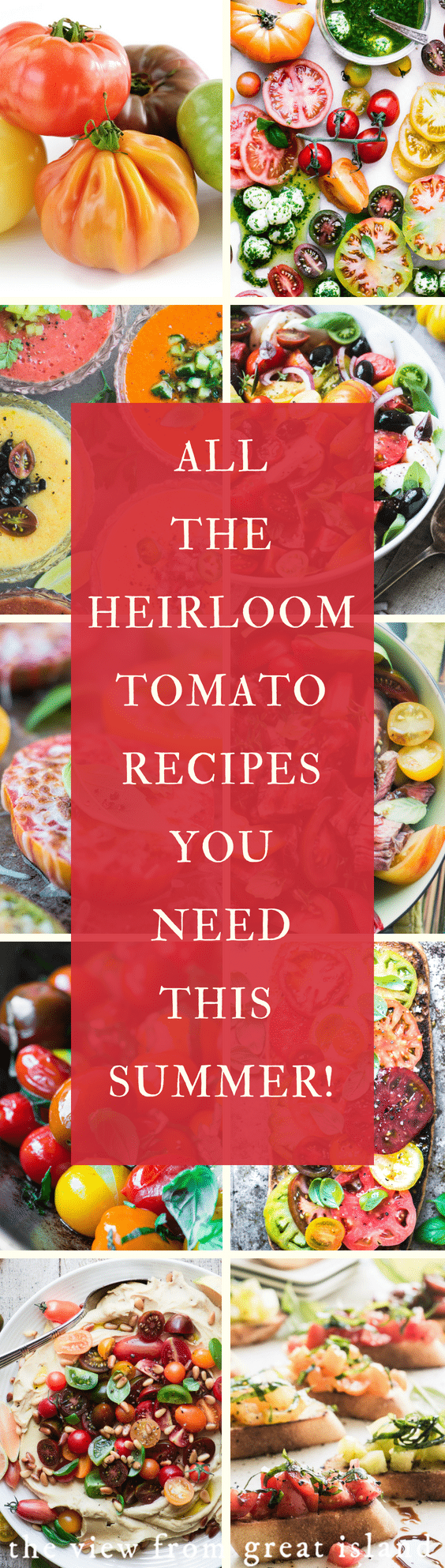 Heirloom Tomatoes ~ everything you need to know about how to find and use these gorgeous tomatoes, plus lots of recipes to get you started. #tomatoes #healthy #heirloom #salad #soup #gazpacho #bruschetta #grilled #sauce #crostini #toast #pasta