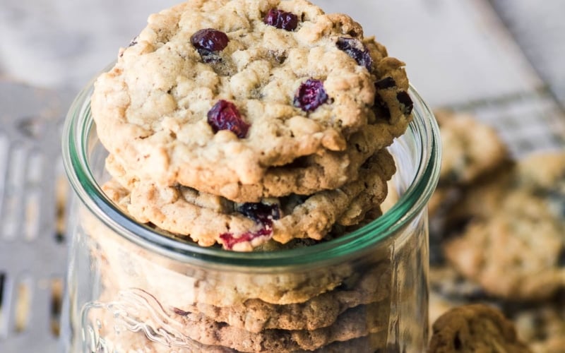 oatmeal cranberry cookies in a jar