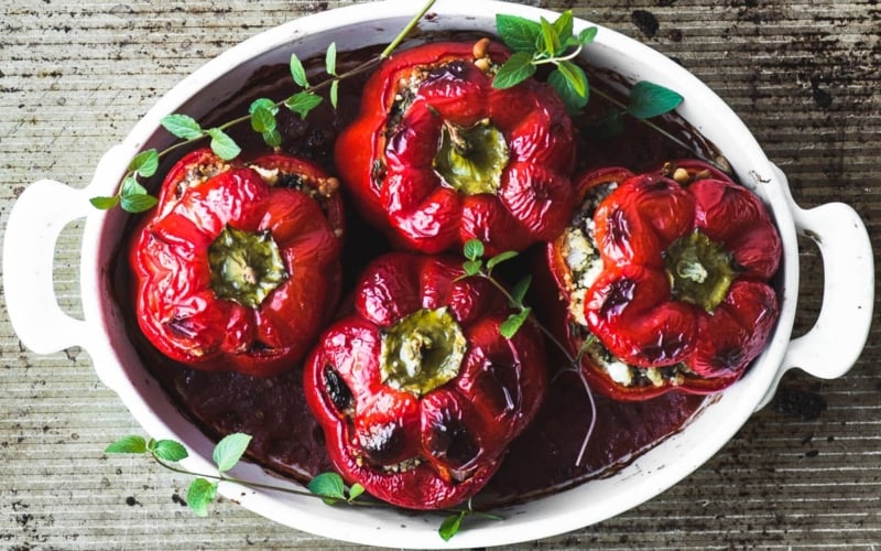 Spiced Lamb and Couscous Stuffed Red Peppers