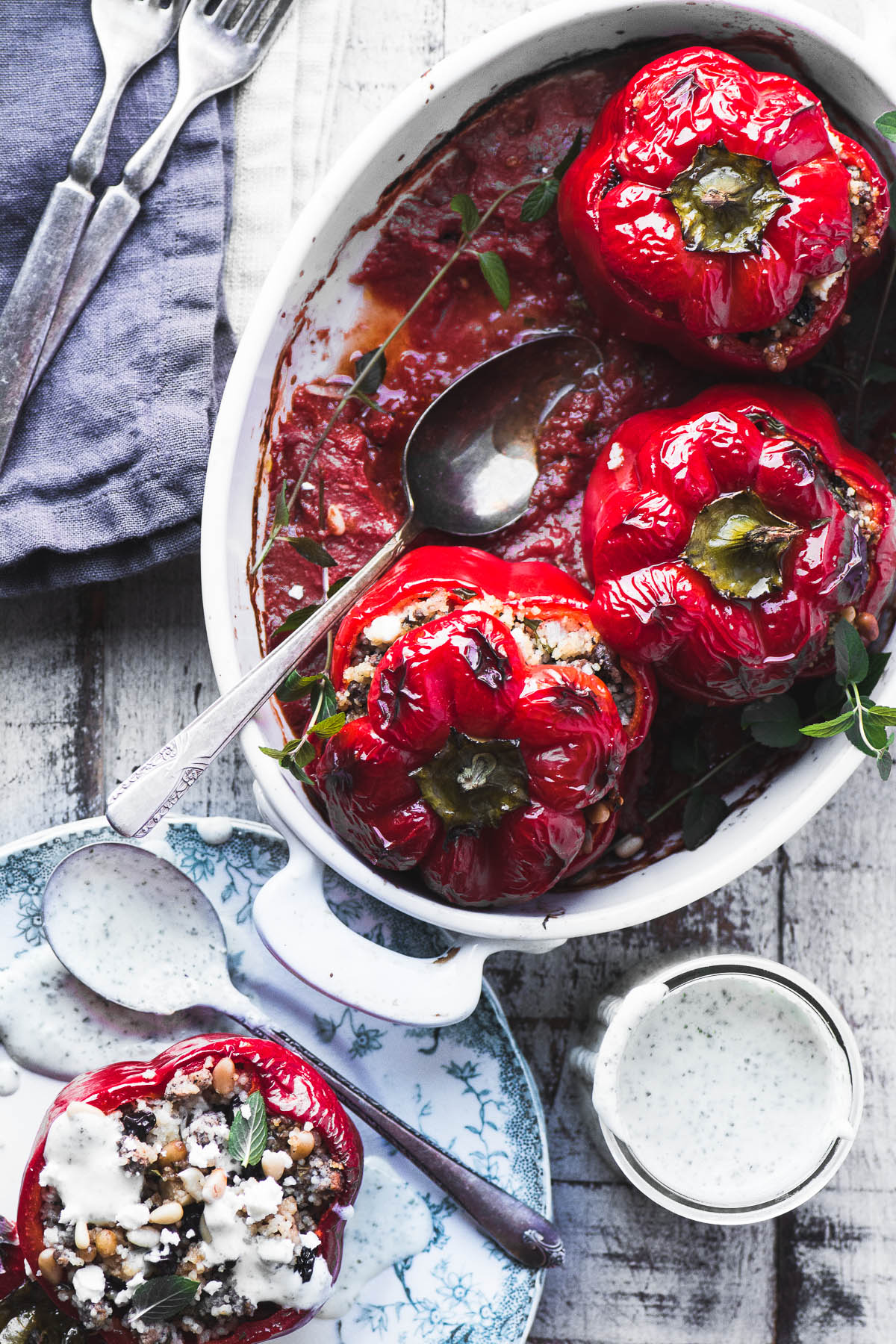 Spiced Lamb and Cous Cous Stuffed Red Peppers with mint yogurt sauce