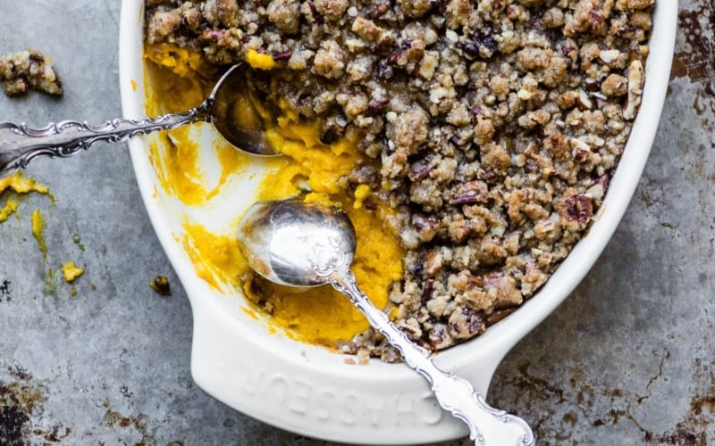 Butter Pecan Pumpkin Souffle with two spoons