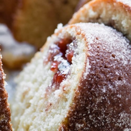 Slice of a doughnut cake.
