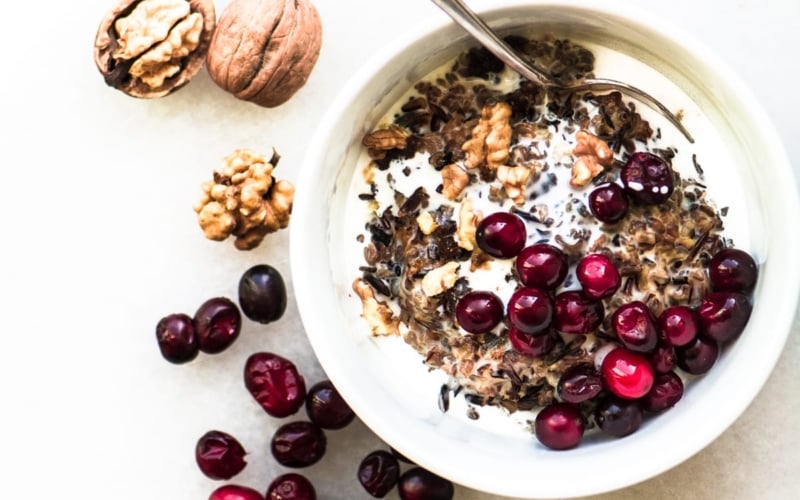 wild rice porridge with cranberries and walnuts