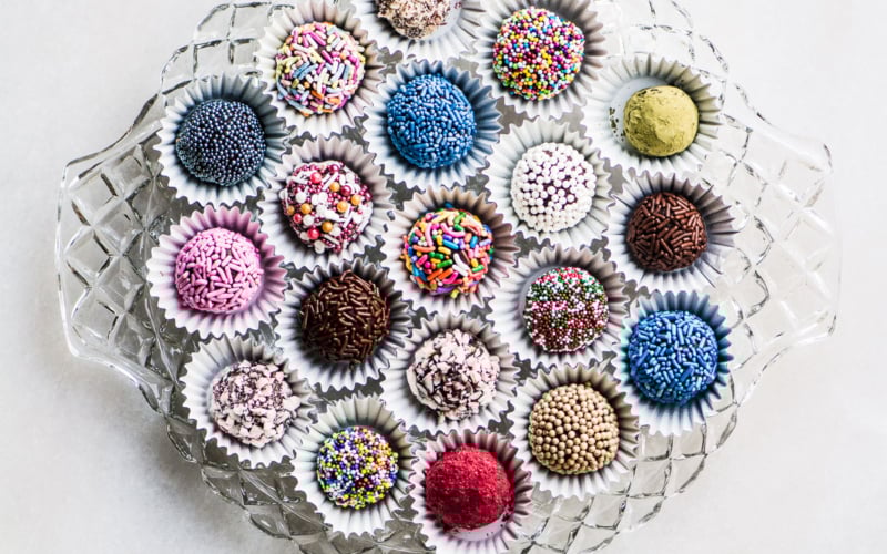 Jewel Box Truffles on a glass tray