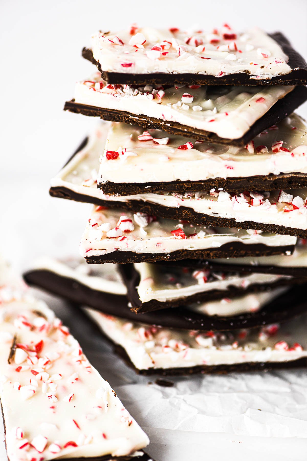peppermint bark, stacked.
