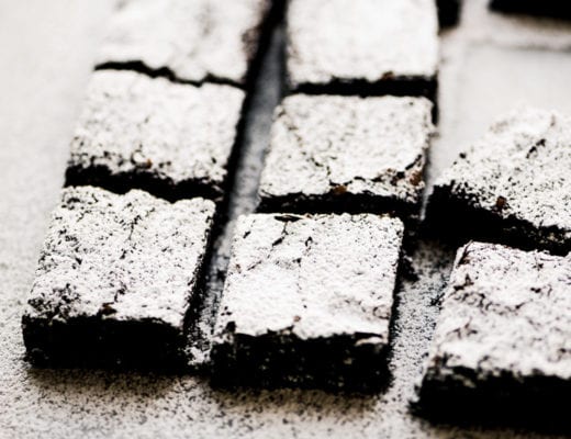 Will You Marry Me Brownies, sliced with powdered sugar