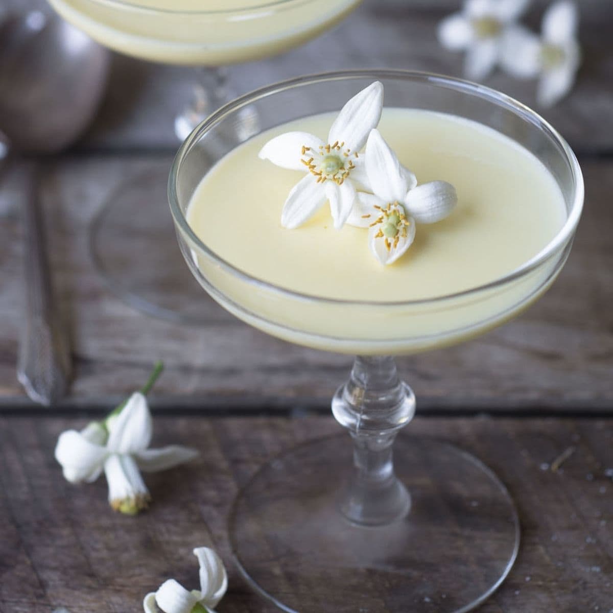 grapefruit blossom pot de creme in fancy glasses.