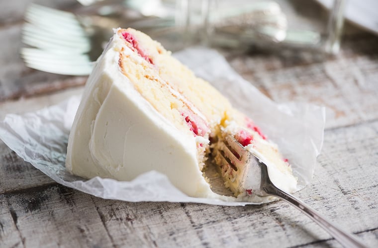 Raspberry Lemon Tea Cake with fork