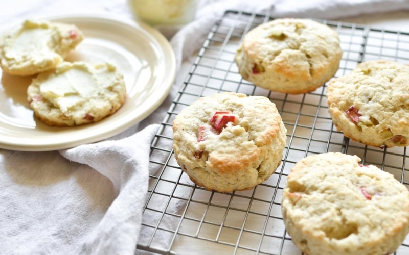 rhubarb scones cooling on a rack