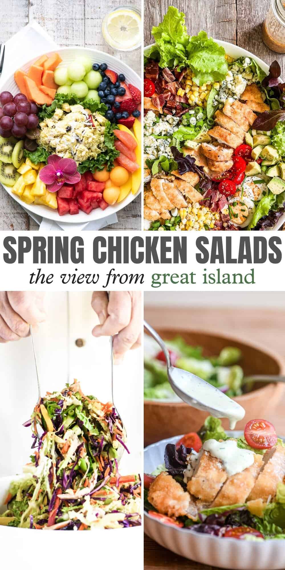 spring chicken salads pin.