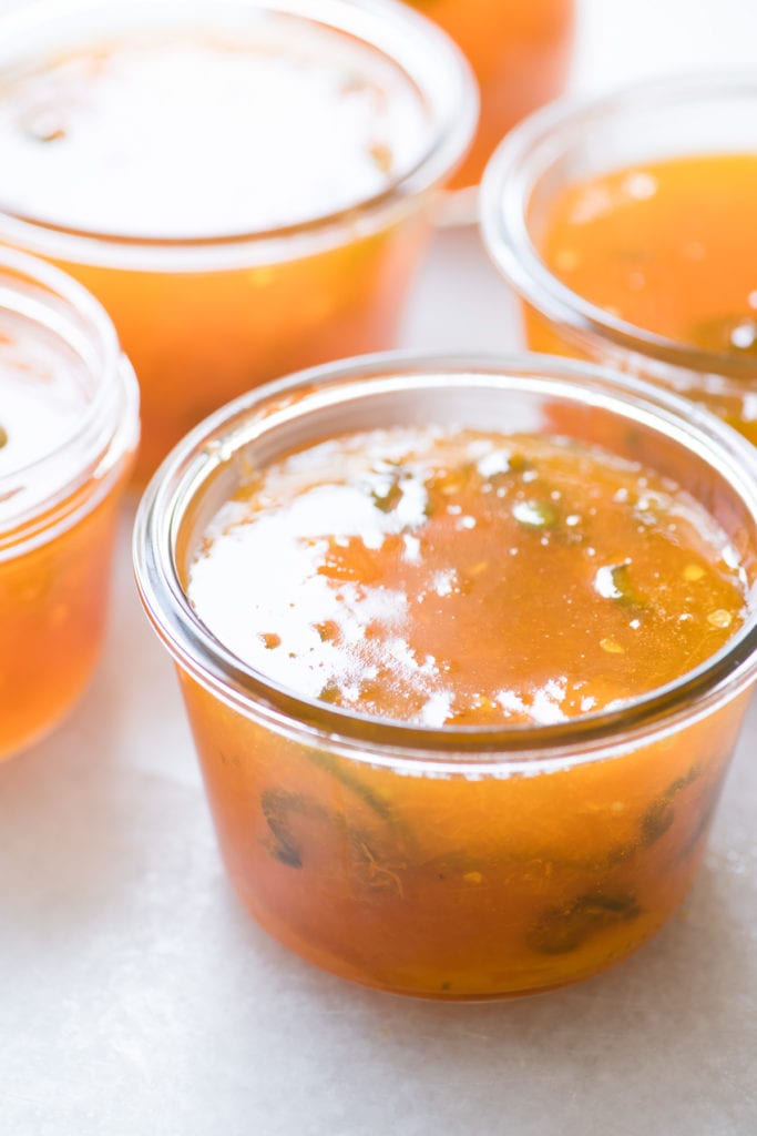 Apricot Jalapeño Jam in canning jars