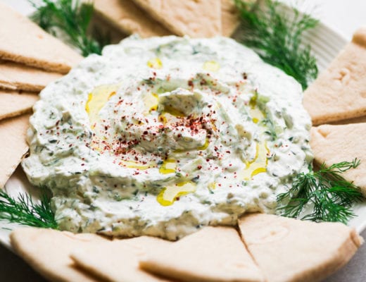 Greek tzatziki dip with pita bread triangles