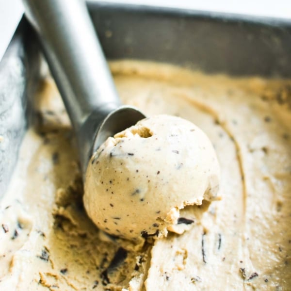 cookie dough ice cream being scooped.